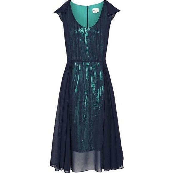 Reiss Etta Sheer Sequin Dress Size 4 New Emerald Green Blue Cocktail Formal - Picture 2 of 11
